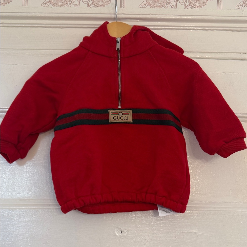 Gucci Red Kids Hoodie with Black Stripe
